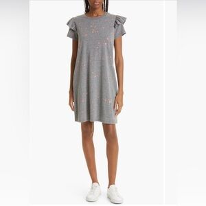 Clare‎ V. Charlotte Ruffle Shoulder Dot Cotton T-Shirt Dress Paint Splatter Lg